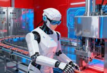 Роботизированный укладчик сосисок РУС-600 в производственном цеху