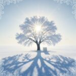 Народные приметы февраля: полный календарь Заснеженное дерево на фоне яркого зимнего солнца, иллюстрирующее народные приметы февраля